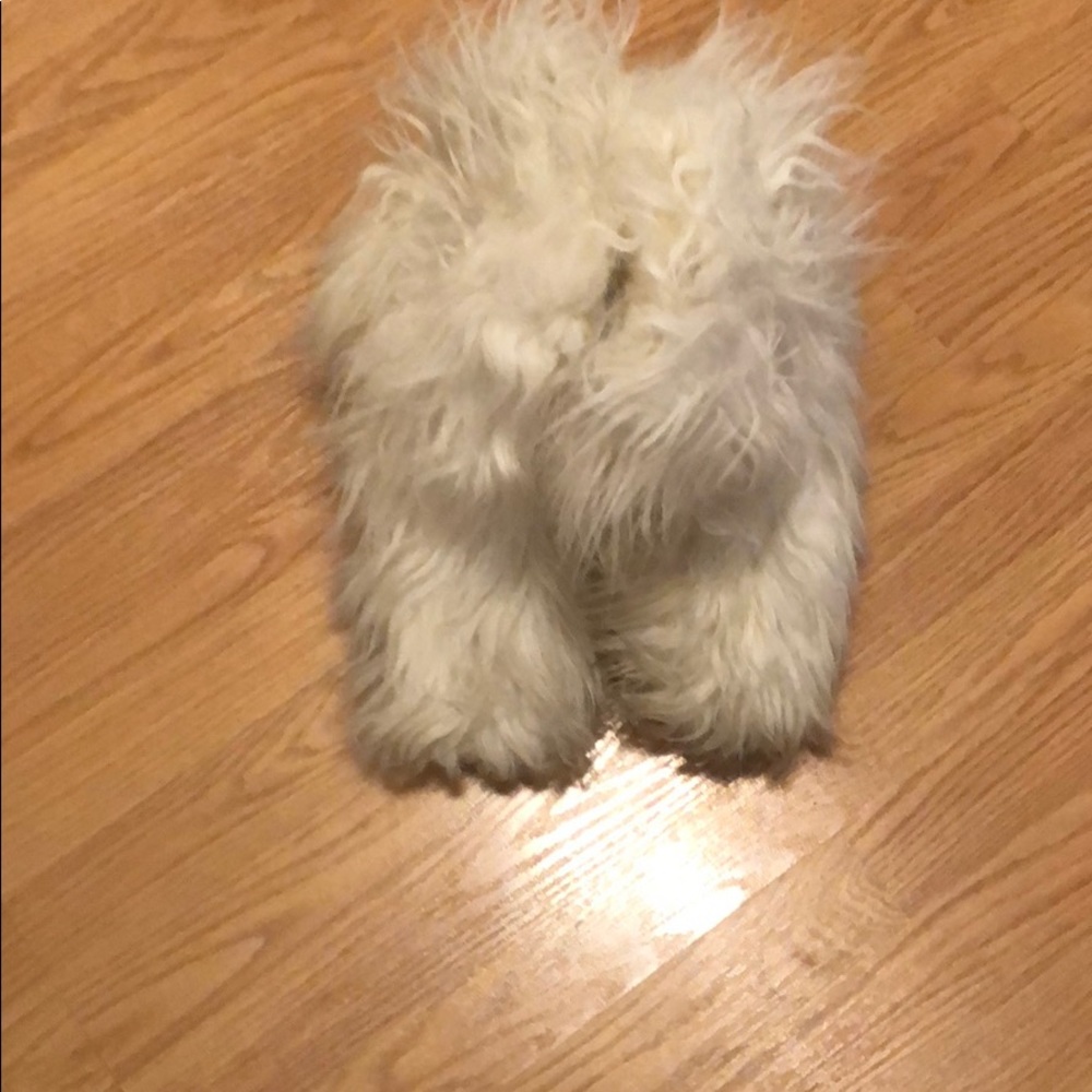 White shaggy boots